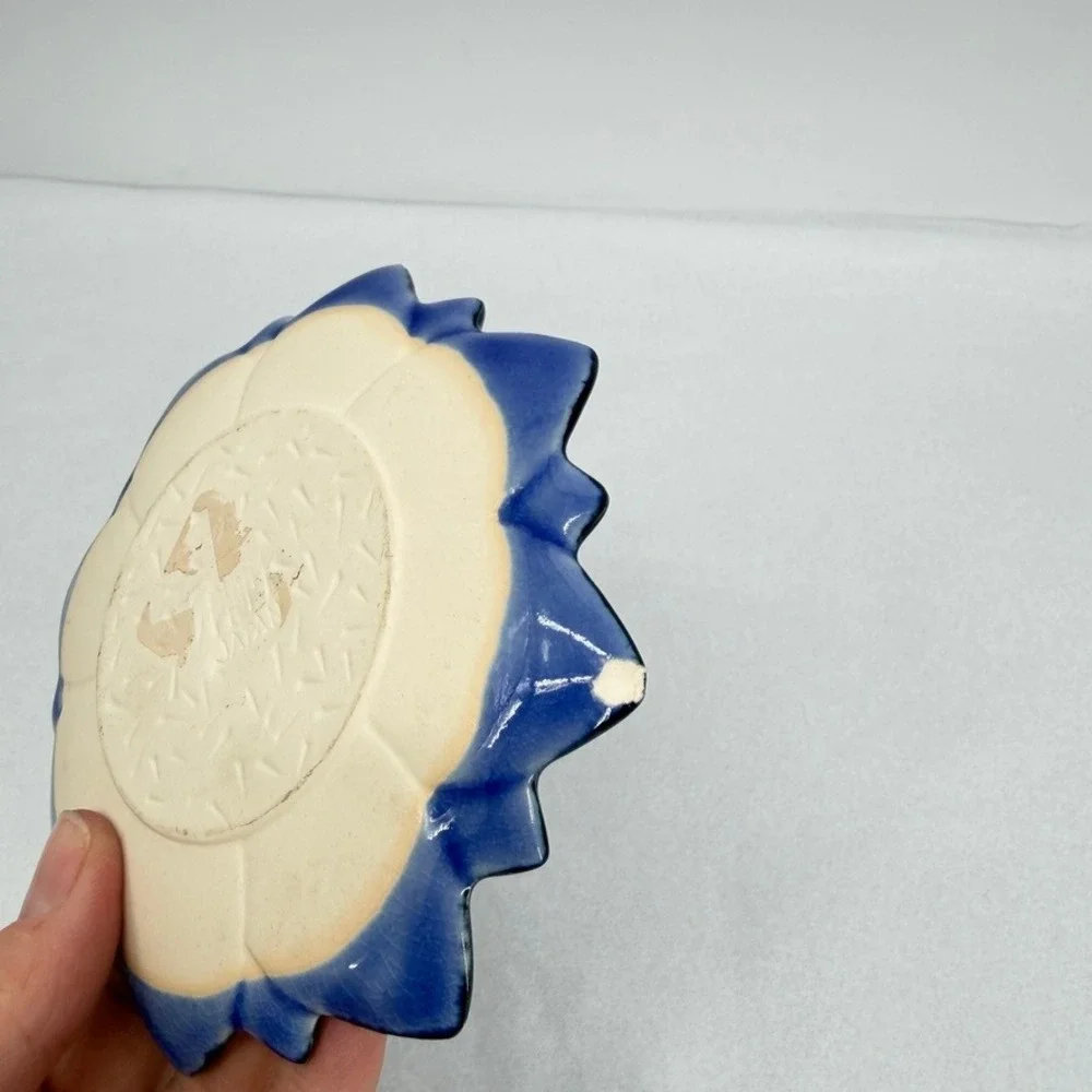 Pier 1 Ceramic Lotus Flower Trinket Dish Set Cobalt Blue Floral Decor 2 Pc Small